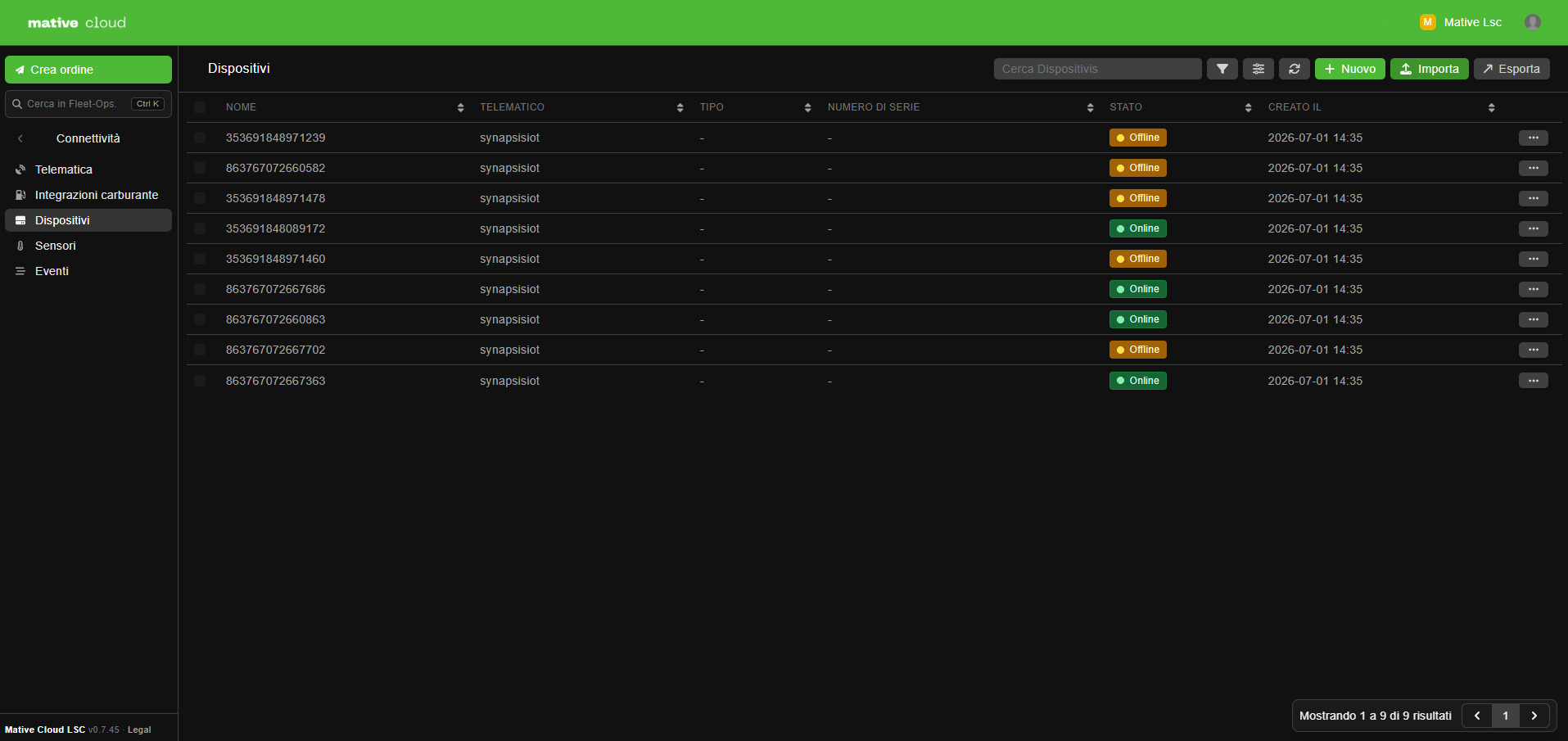 Mative Cloud Fleet Management — Devices List