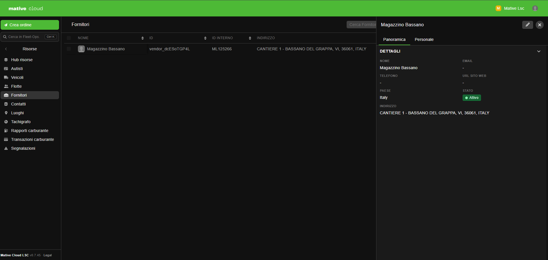 Mative Cloud Fleet Management — Lista Fornitori